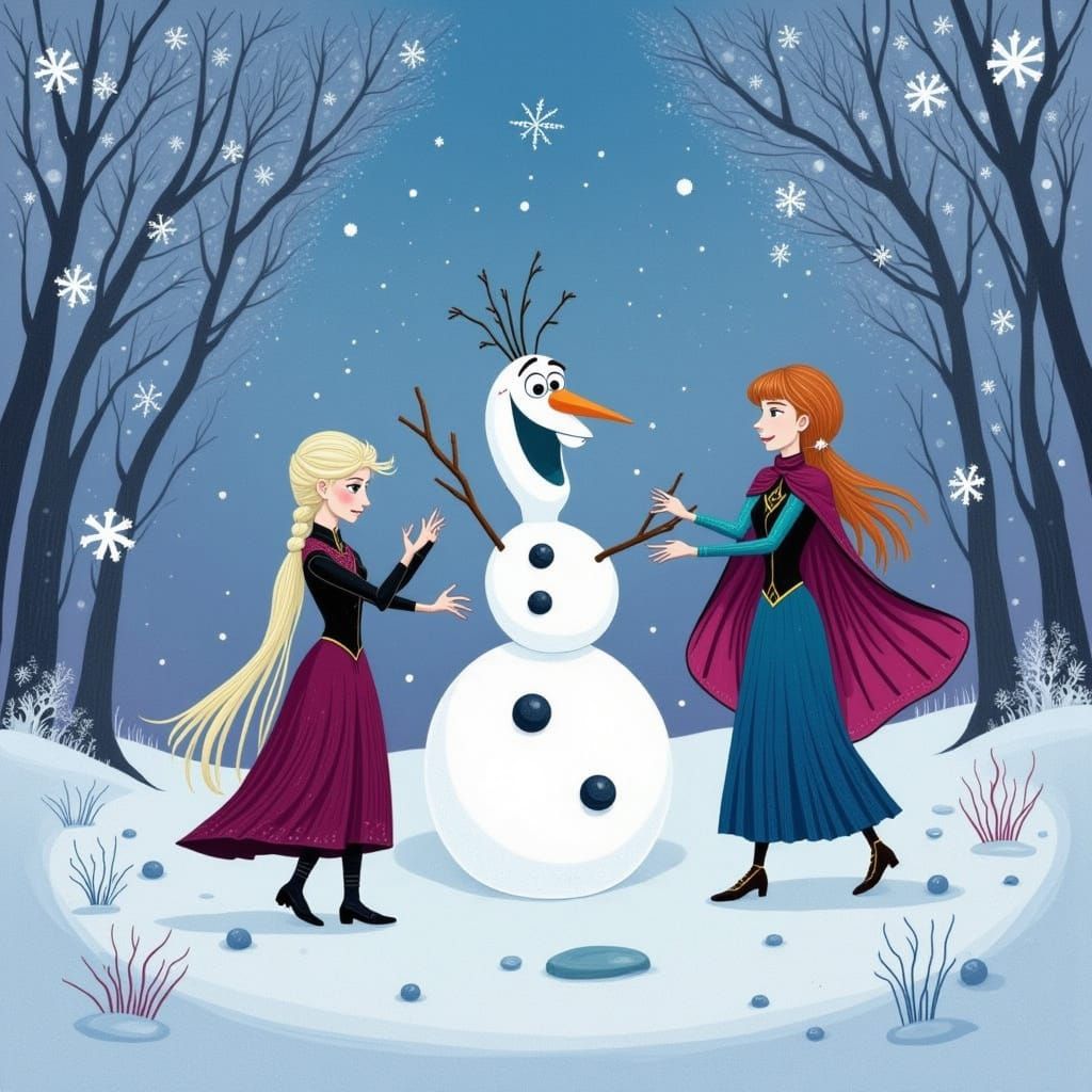 Elsa and Ana Build a Snowman