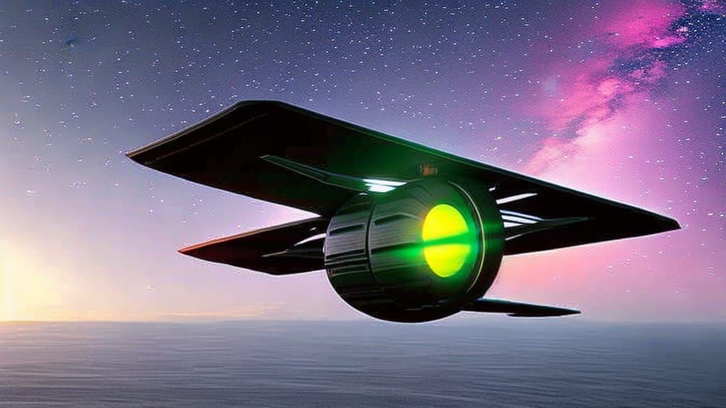 Futuristic Graphite Spaceship Fights Aliens Near Portal