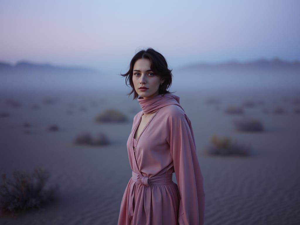 Misty Desert Portrait in Analog Photography Style