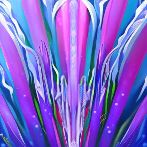 Beautiful iridescent purple surrealist painting with cobalt blue accents& silver accents& periwinkle blue accents& psych...
