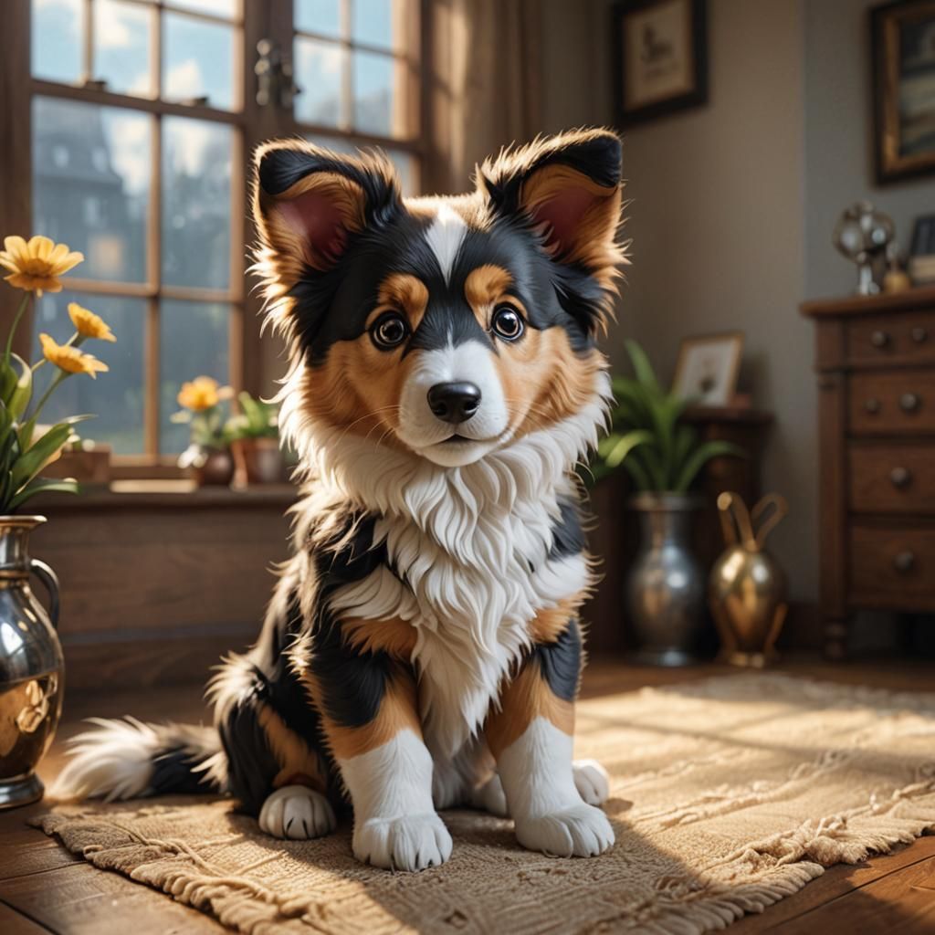 Adorable Chibi Collie Portrait in Whimsical Style