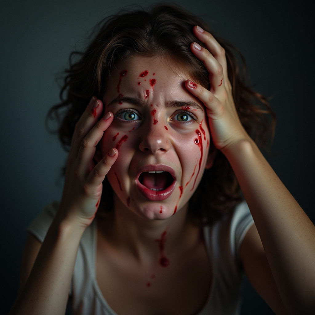 Woman Screaming in Fear with Dramatic Lighting