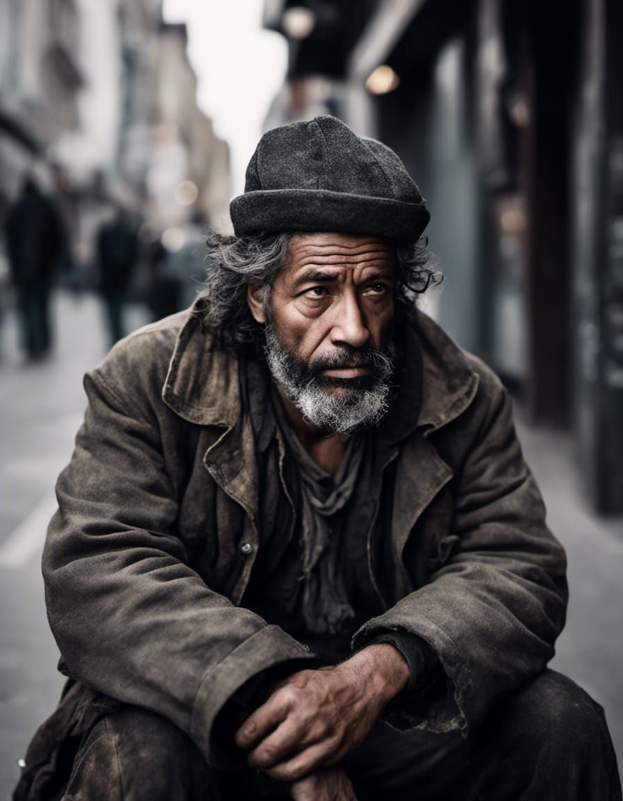Sad Homeless Man Portrait with Strong Expression