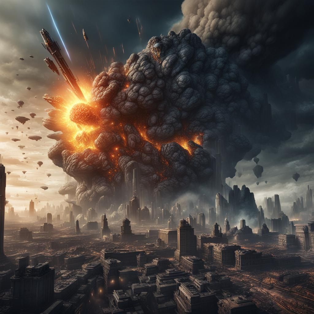 Apocalyptic Meteor Destroys Metropolis: Fantasy Concept Art