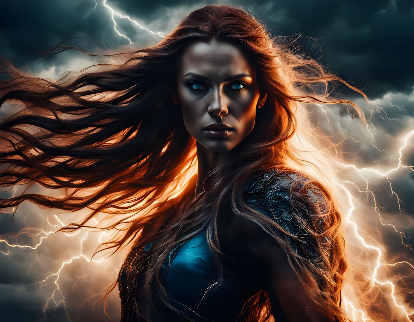 Storm-Powered Redhead Portrait in Hyperdetailed Concept Art