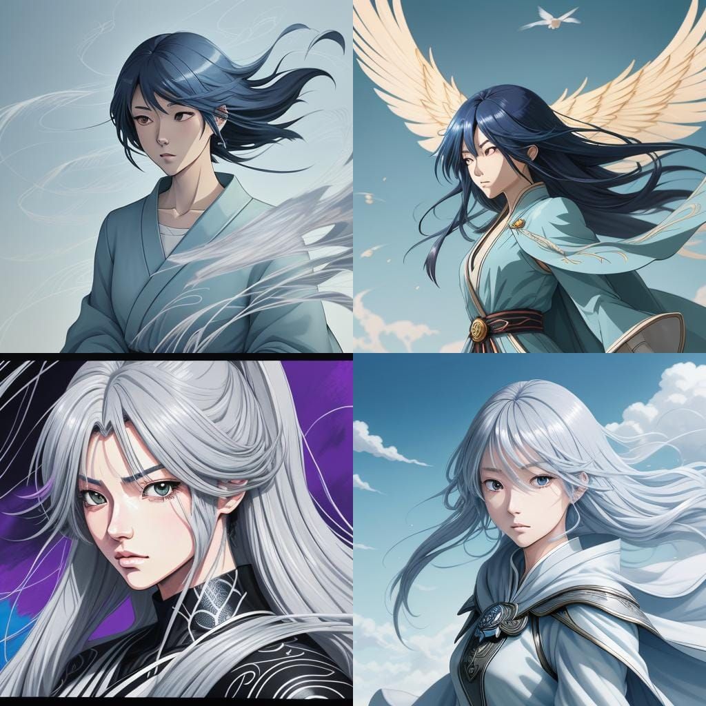 Wind Elemental Character with Silver Hair and Wings