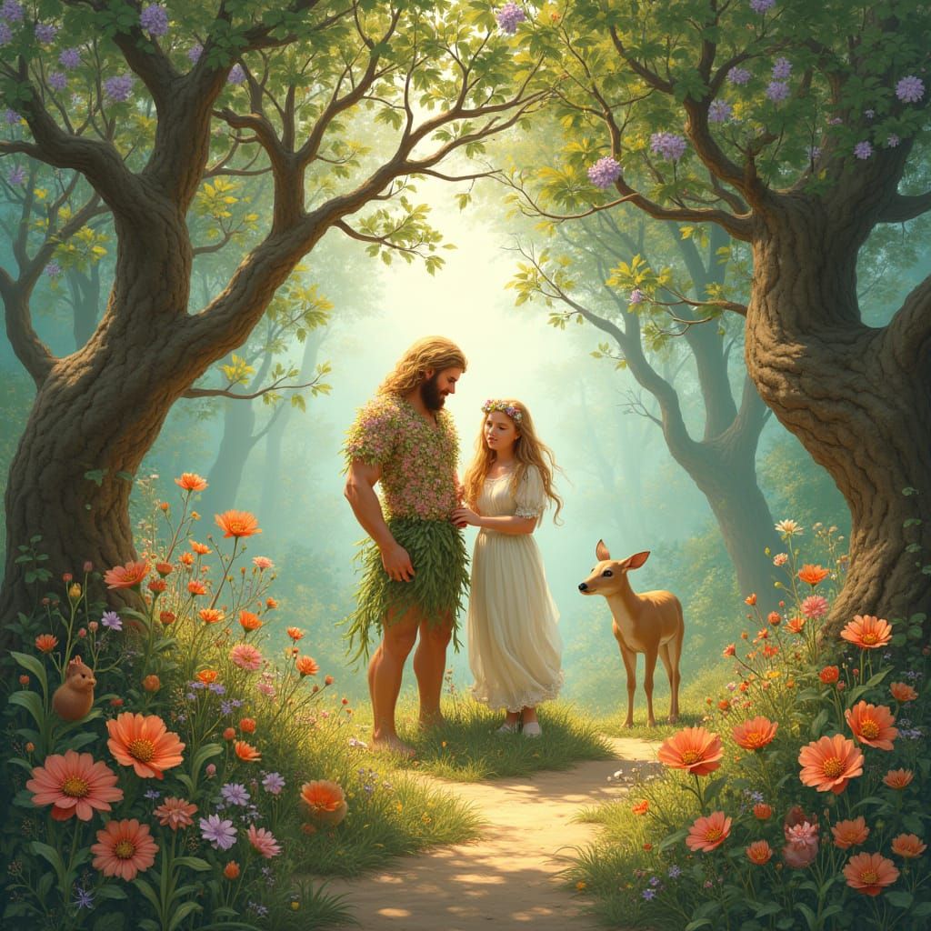 Ethereal Garden of Eden in Whimsical Fantasy Art