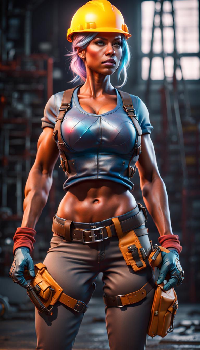 Built Female Construction Worker