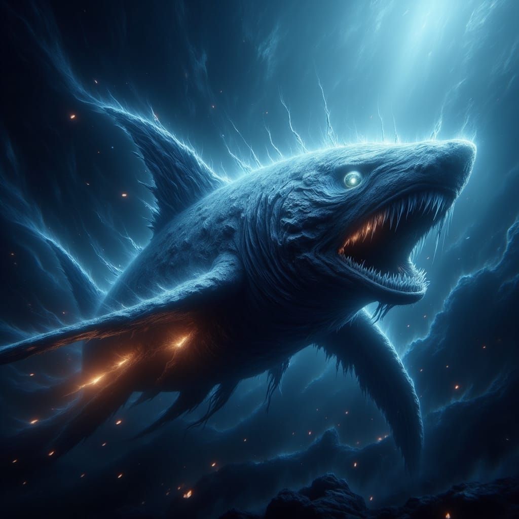 Immense Megalodon Shark With Glowing Highlights