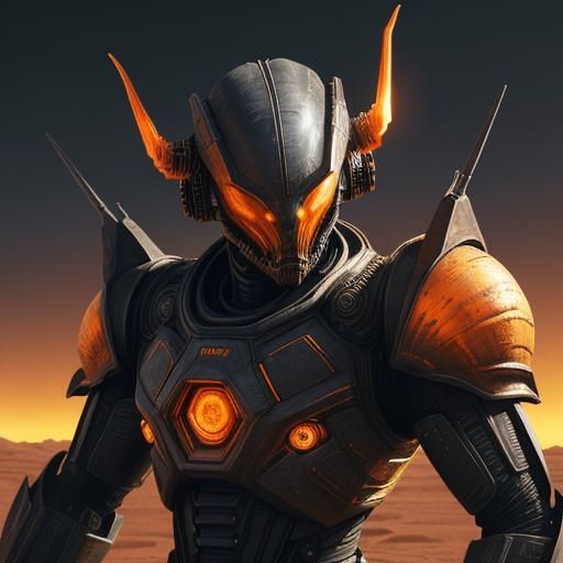 Alien Queen and Harvester Ship in Desert Landscape