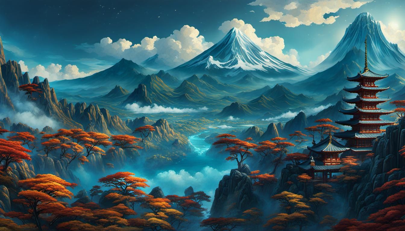 Art Deco Fujiyama Landscape Painting