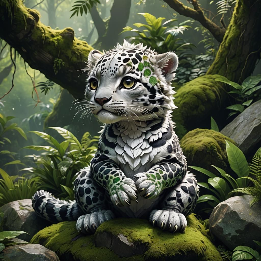 Half Alligator, Half Snow Leopard, Half Human Baby in Vibran...