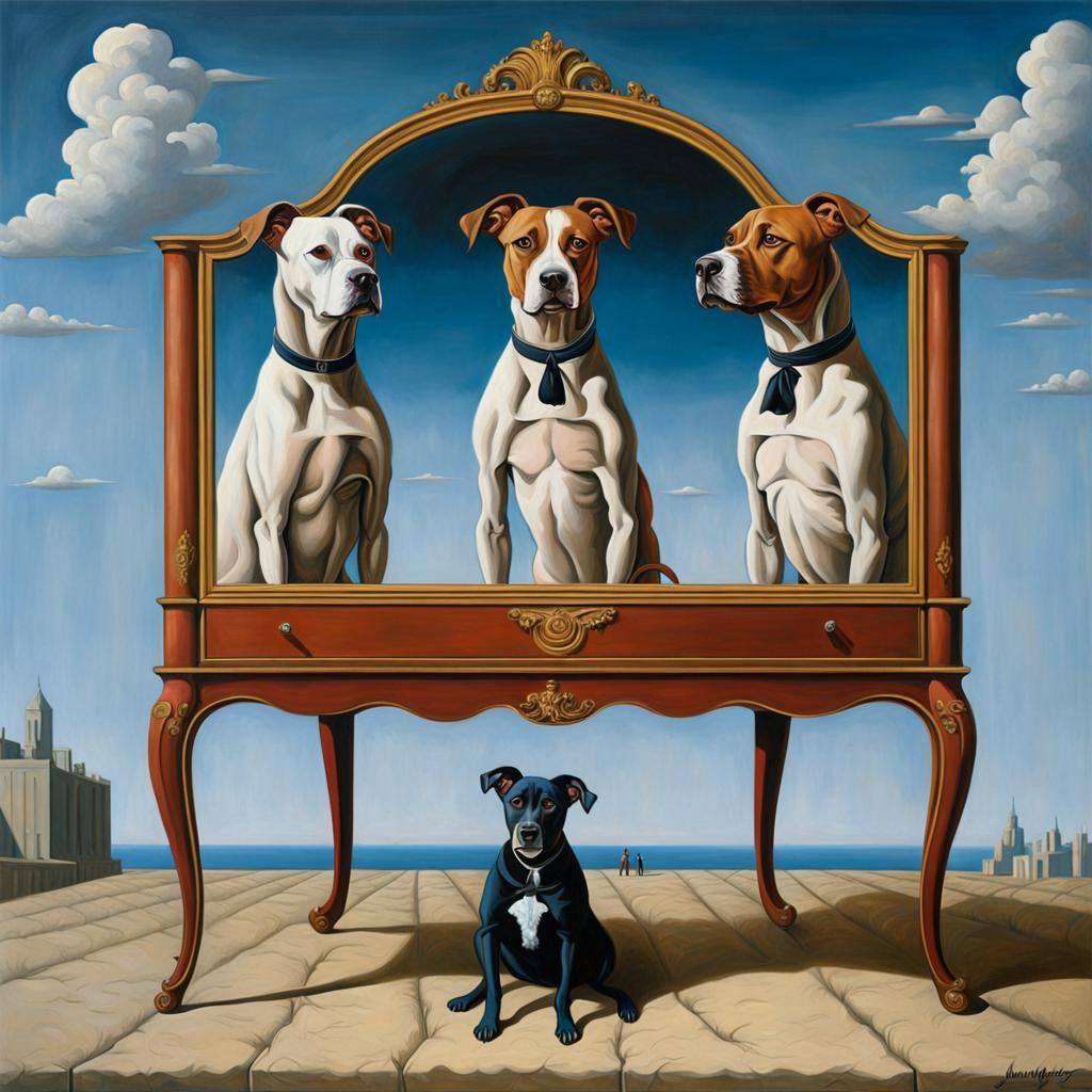 Surreal Diamond Dogs Painting in Magritte Style