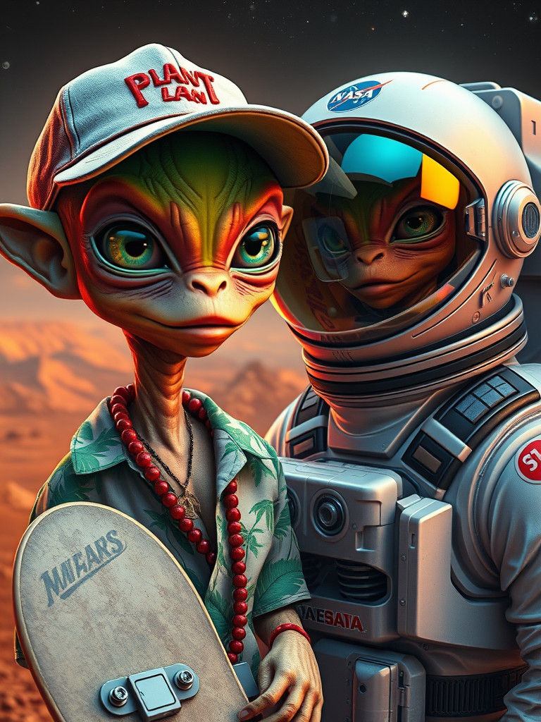 Martian Skater on Mars: Sci-Fi Concept Art