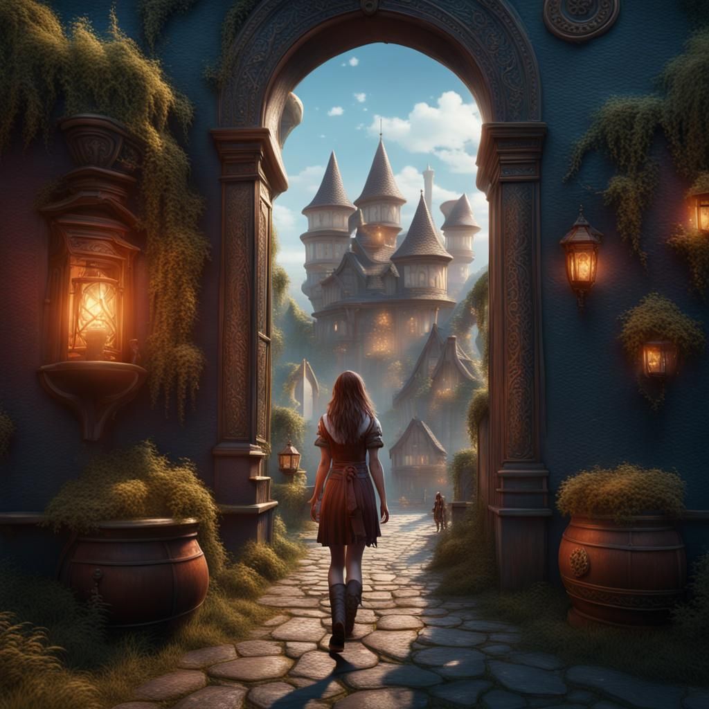Girl Steps Through Portal: Fantasy Concept Art