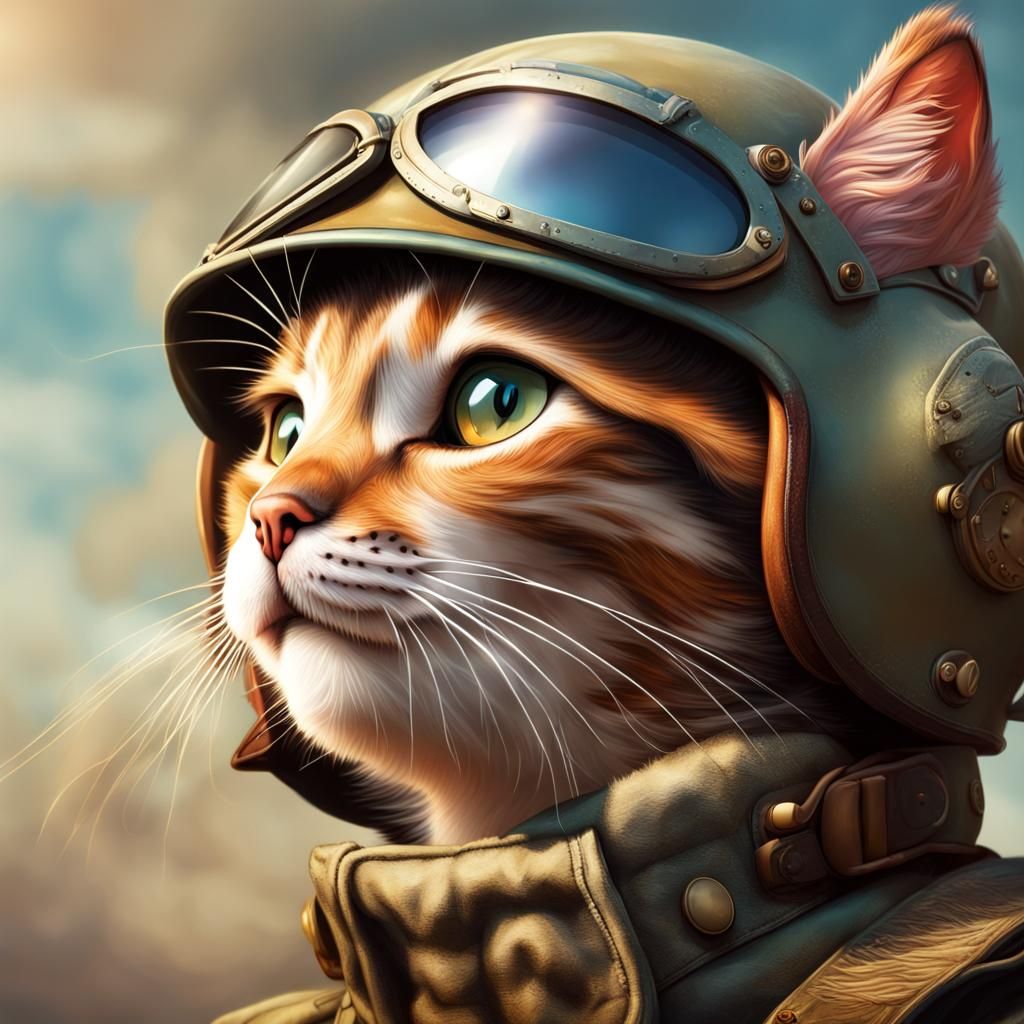 Kitten World War I Fighter Pilot in Splash Art Style