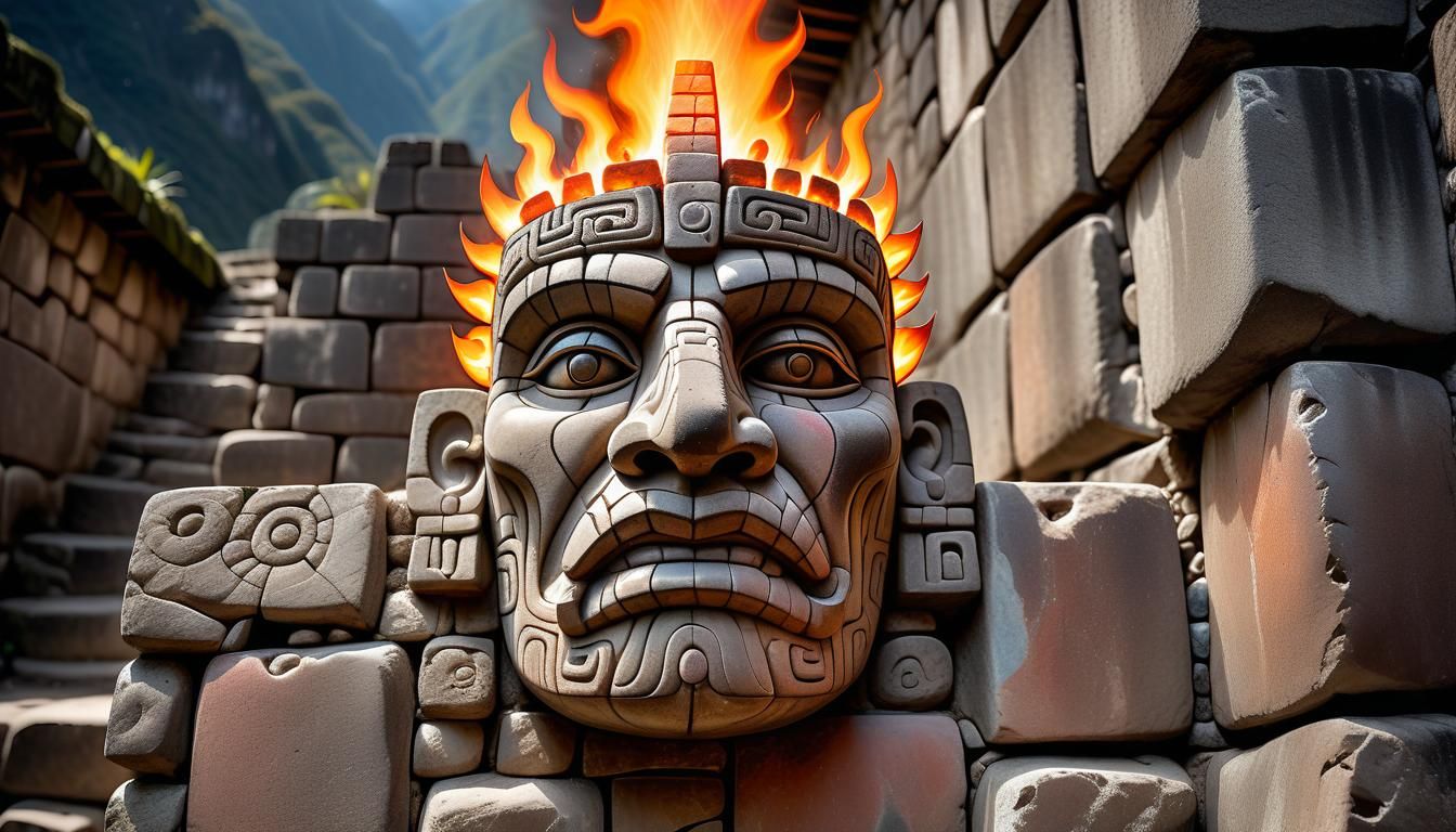 Inca God Crafts Machu Picchu Wall in Hyperrealism