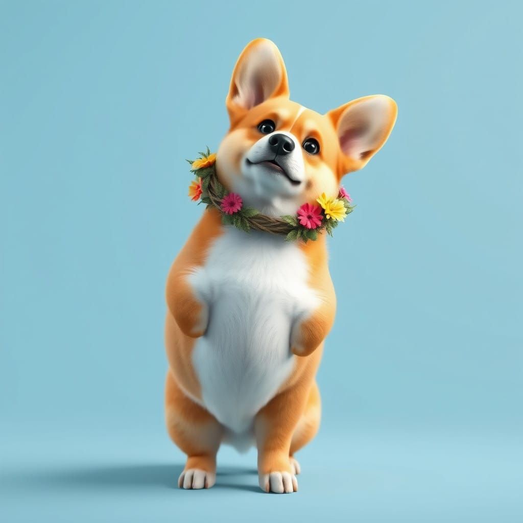 Majestic Corgi Enthroned with Lavish Flower Crown