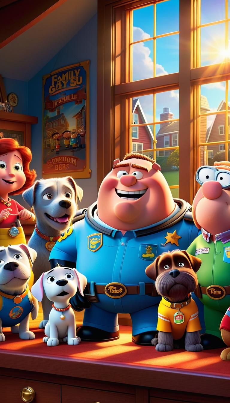 Family Guy Teamwork Banner in Pixar Style