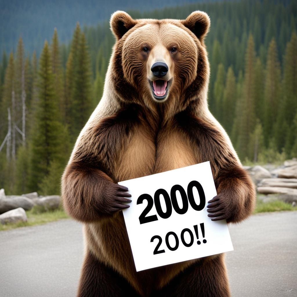Grizzly Bear Holding a Sign