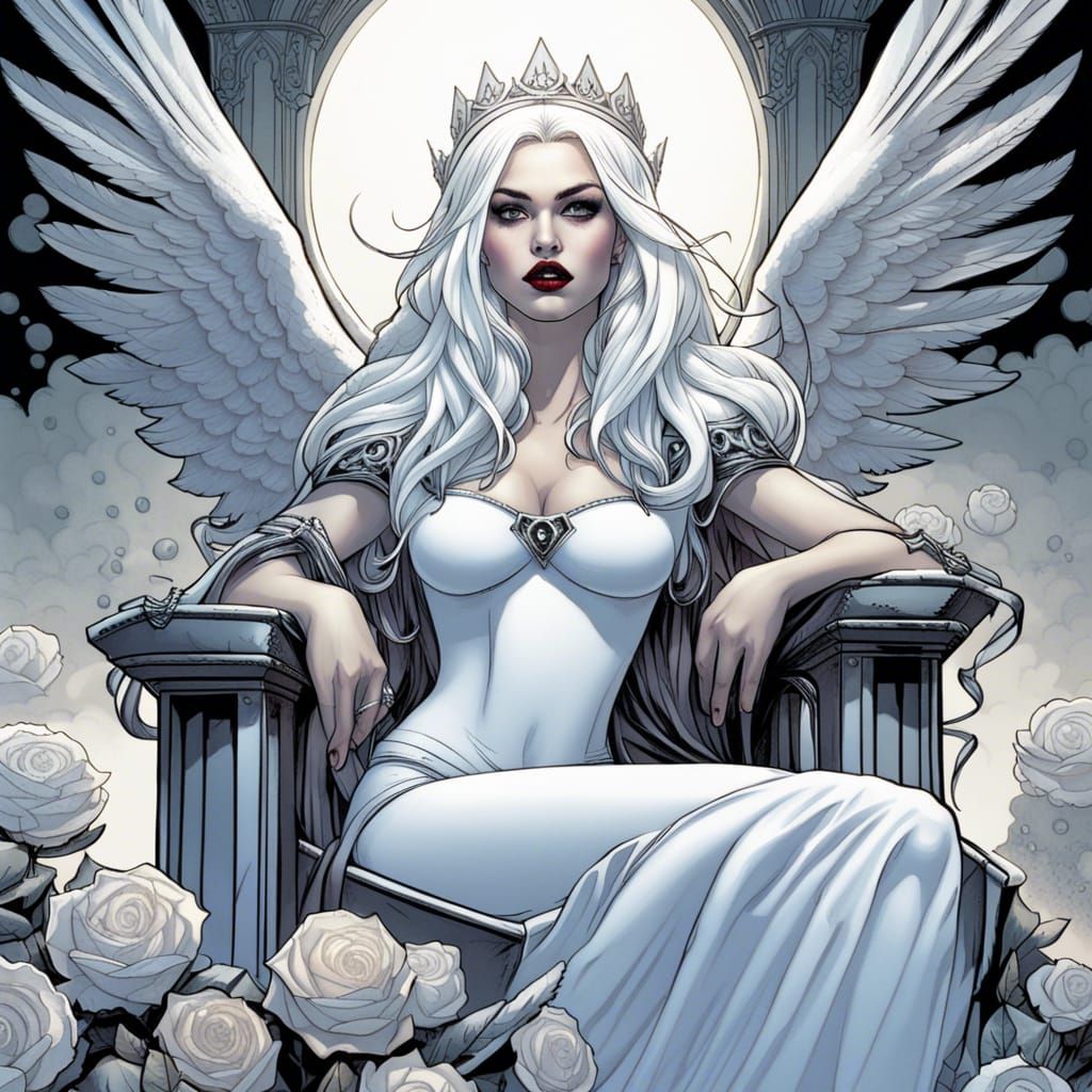 Gothic Angel Princess on Rose Throne