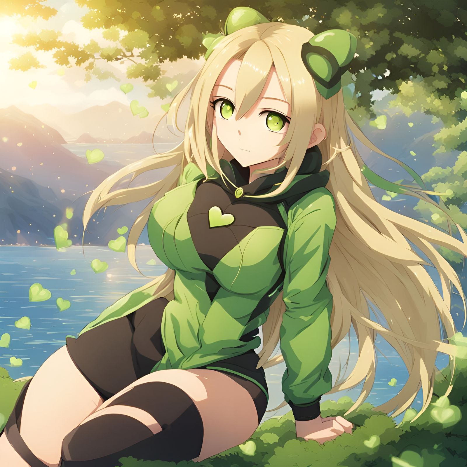 Anime Woman with Blonde Hair and Green Eyes