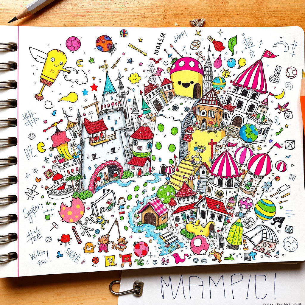 Colorful Doodles on Notebook Page in Whimsical Style