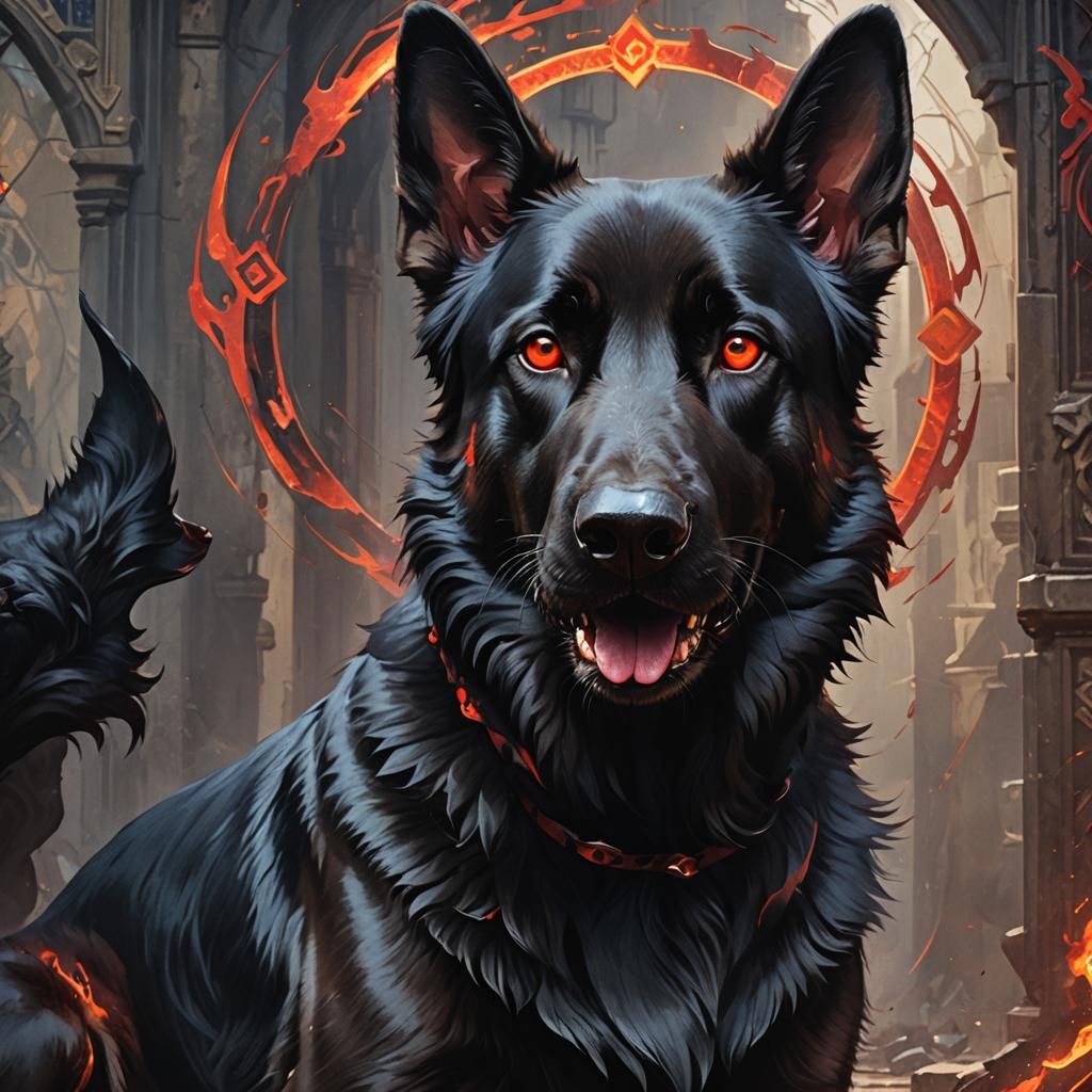 Demonic German Shepherd Portrait in Hyperdetailed Style