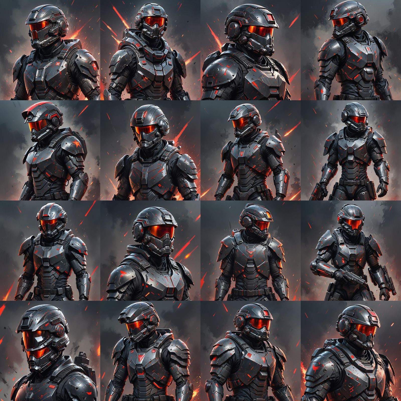 Futuristic Soldier in Angular Armor with Glowing Visors