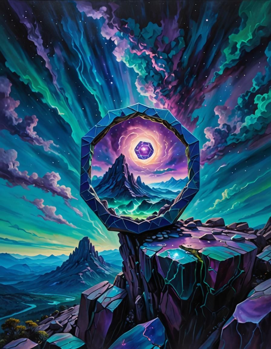 Surreal Monolith Portal with Fused Spheres in Dreamlike Oil ...