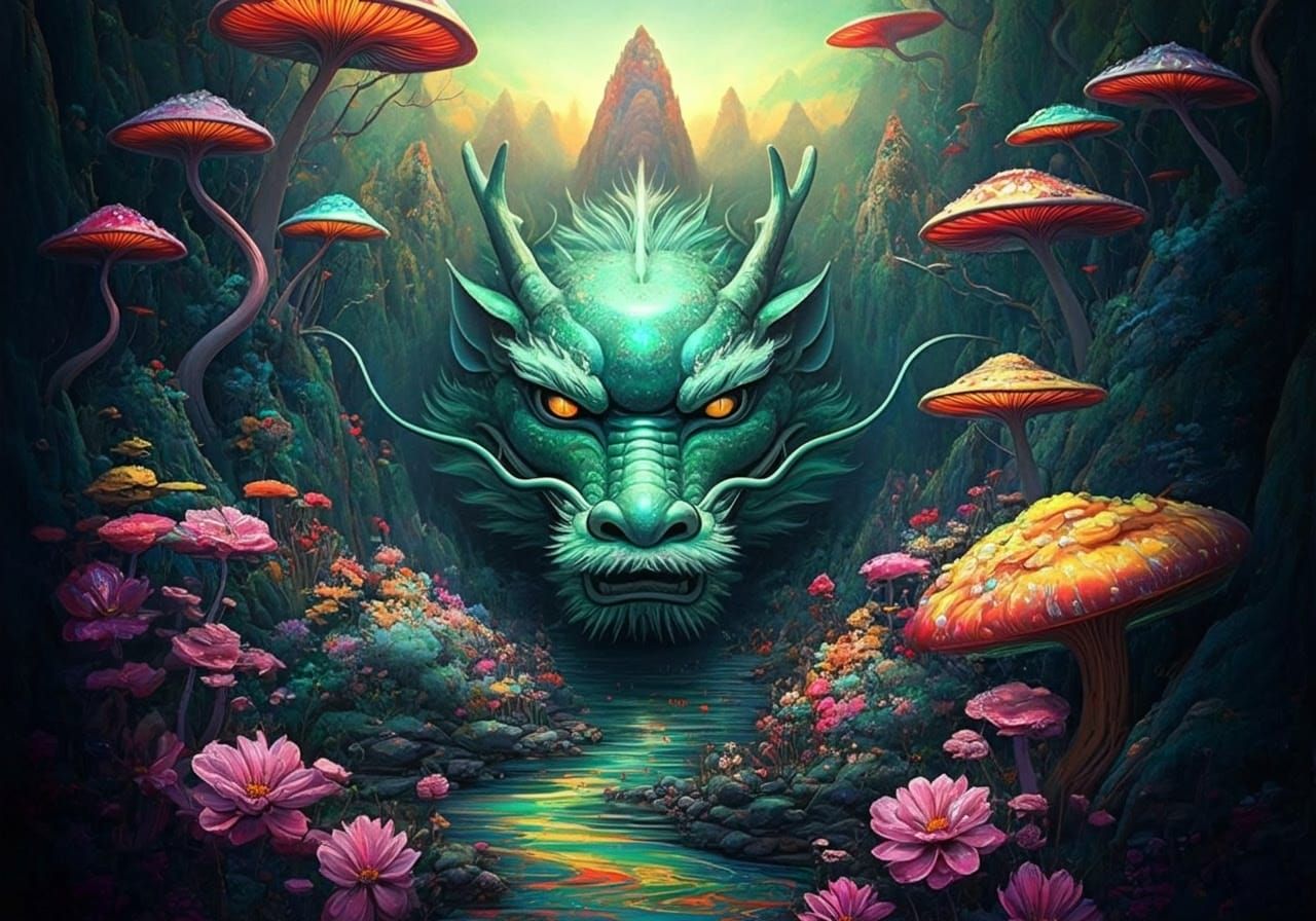 Ancient Dragon Guardian in Dreamlike Landscape