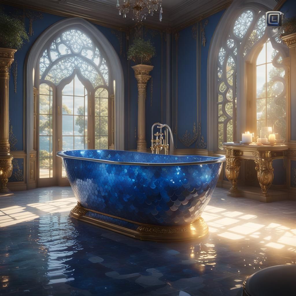 Sapphire Bathtub with Mermaid in Royal Bathroom