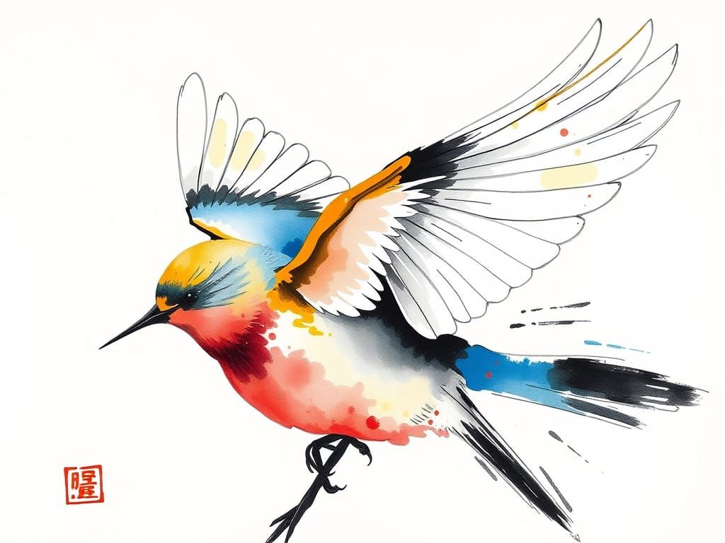 Taube im japanischen Sumi-e-Stil, mit schnellen, lebendigen ...