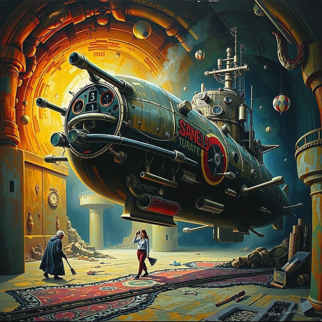 Nautilus Submarine in Psychedelic Surrealist Style