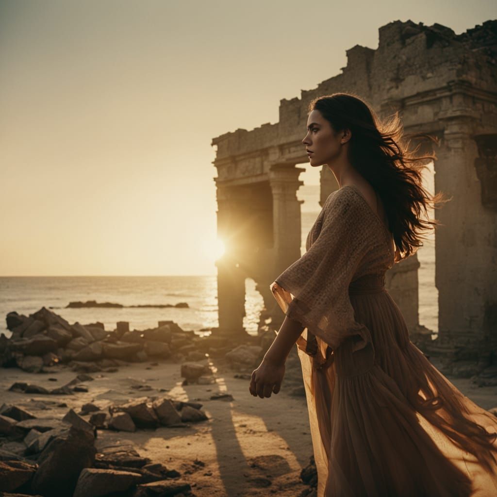 Ocean Ruins Dance: A Cinematic Film Still