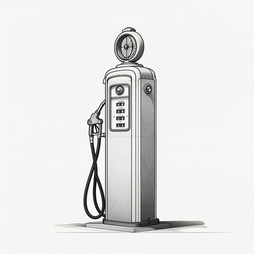Detailed Pencil Drawing of a Gas Pump