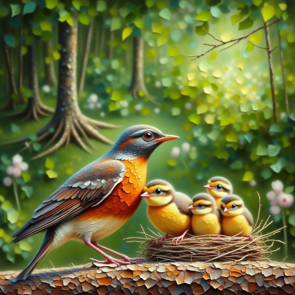 Robin Family Portrait in Impasto Style
