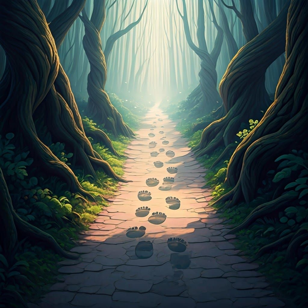 Footprint Star Path in Misty Miyazaki Forest