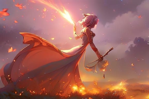 Kitten Witch in Butterfly Meadow Starscape