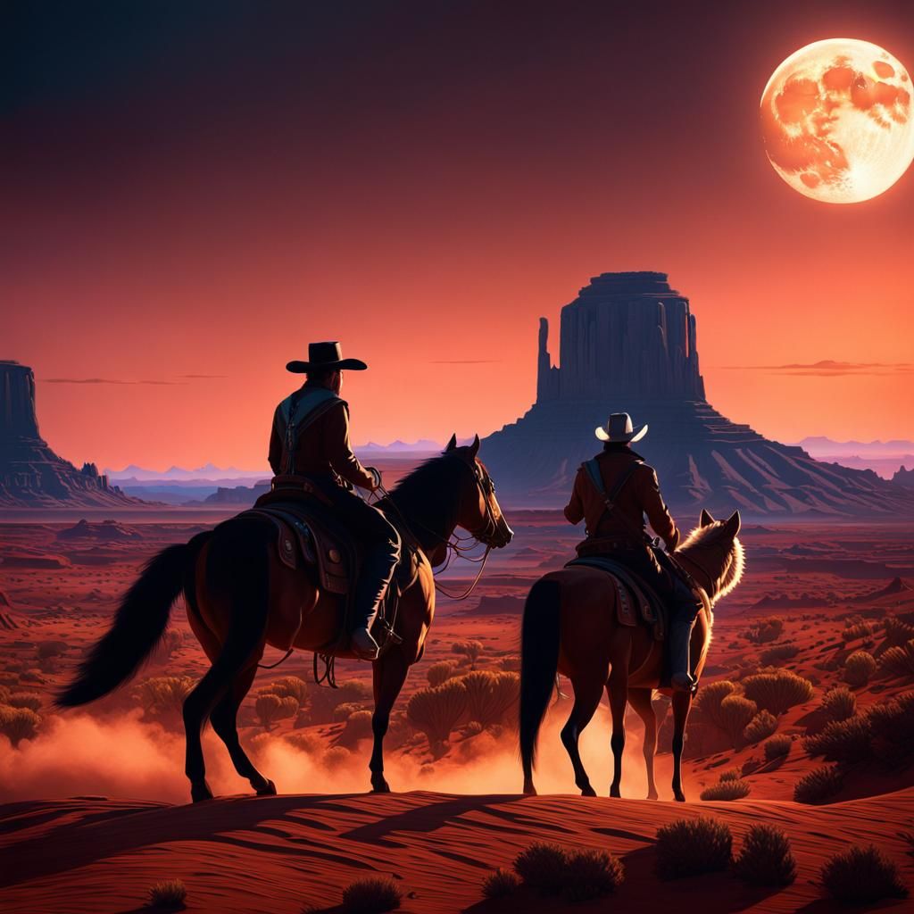 Cowboy and Wolf in Monument Valley: Detailed Matte Painting
