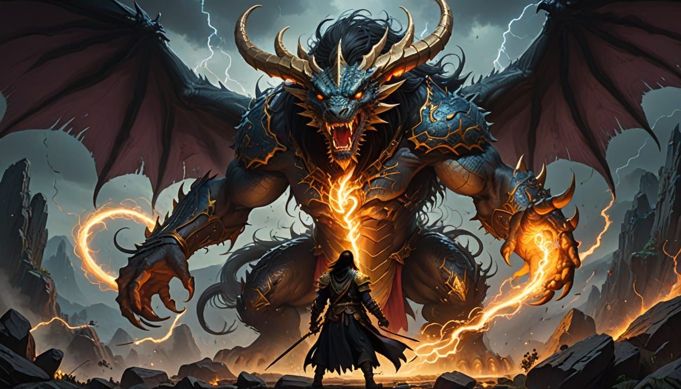 African Fantasy Warrior Battles Majestic Congo Dragon