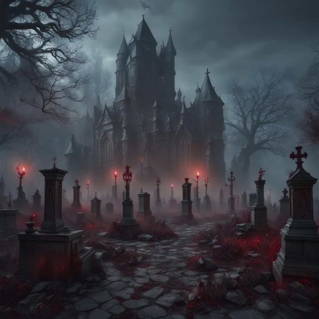 Dark Graveyard Zombies in Detailed Matte Painting