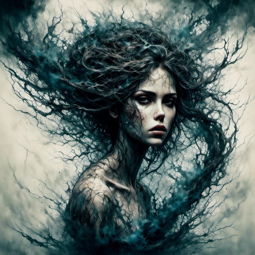 Double Exposure Woman with World in Hair