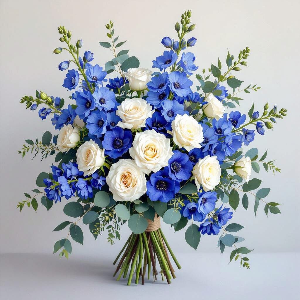 Blue Delphinium Bouquet in Impressionist Style