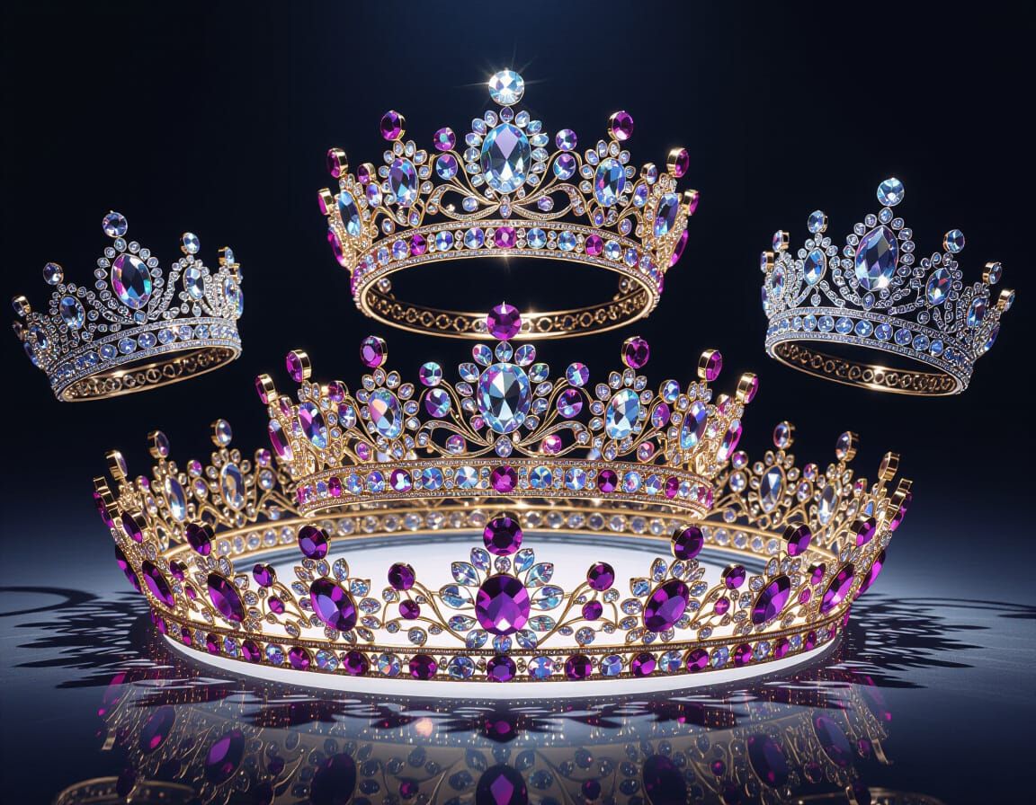Exquisite Crystal Crowns and Tiaras in Hyperrealistic Digita...