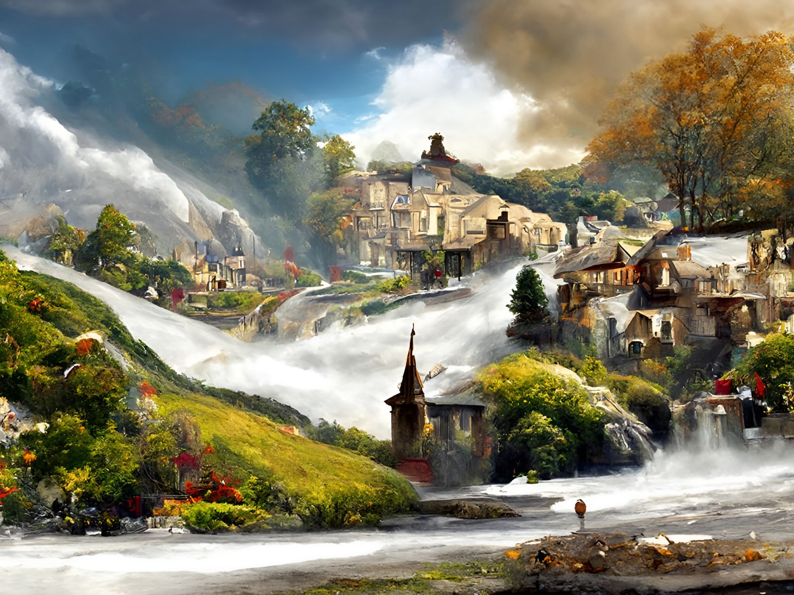Magical Derbyshire Village as Oil Painting