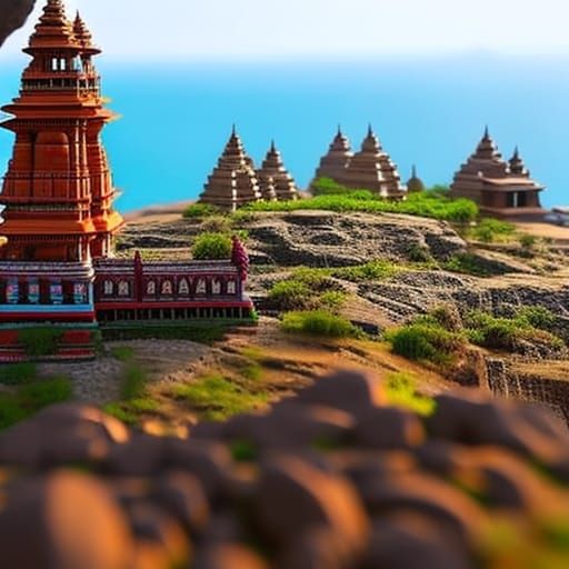 miniature temples on a hill-side