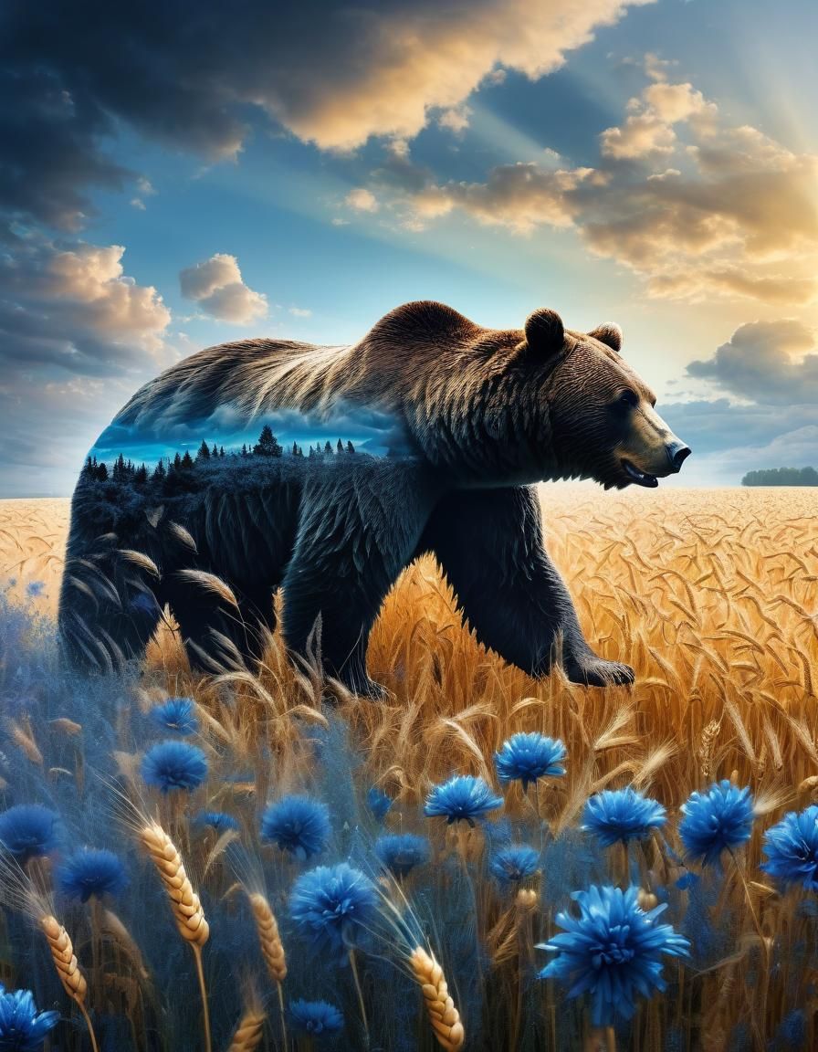 Bear Silhouette with Wheat Field, Diamond Painting