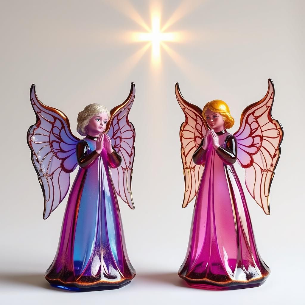 Enameled Glass Angels Bathed in Divine Light