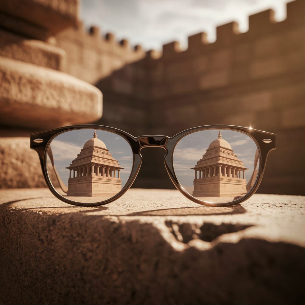 Glasses Reflecting the Second Temple in Sunlight